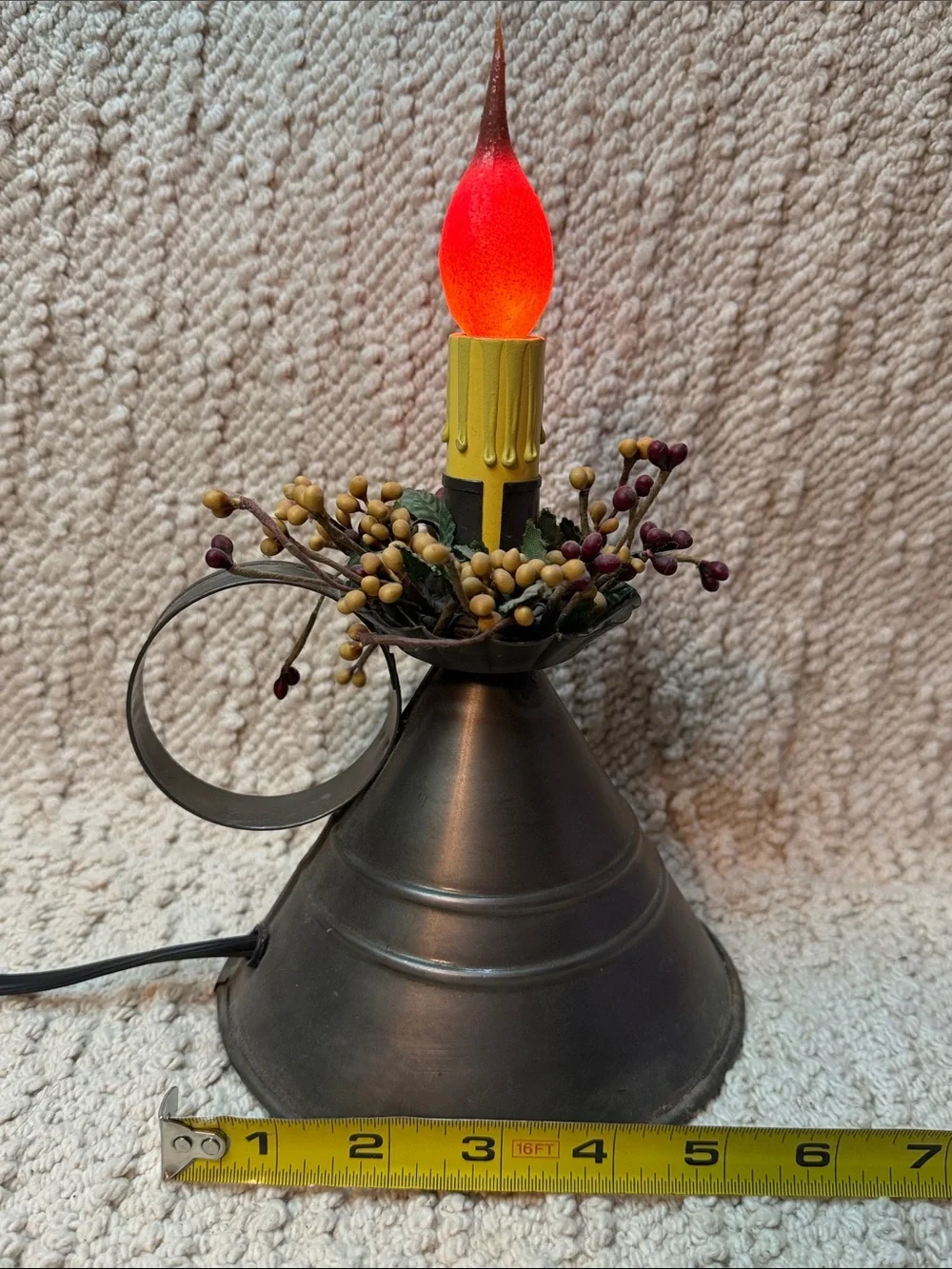 Black Metal Lantern Candle Accent with Burgundy Flame and Yellow Candle Sleeve
